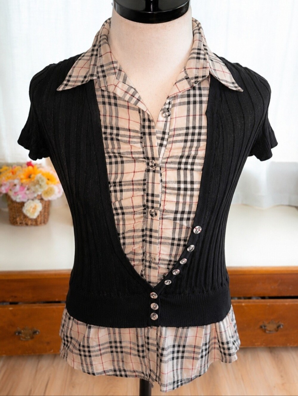 RARE Ruched Designer Inspired Y2k Buttoned Blouse